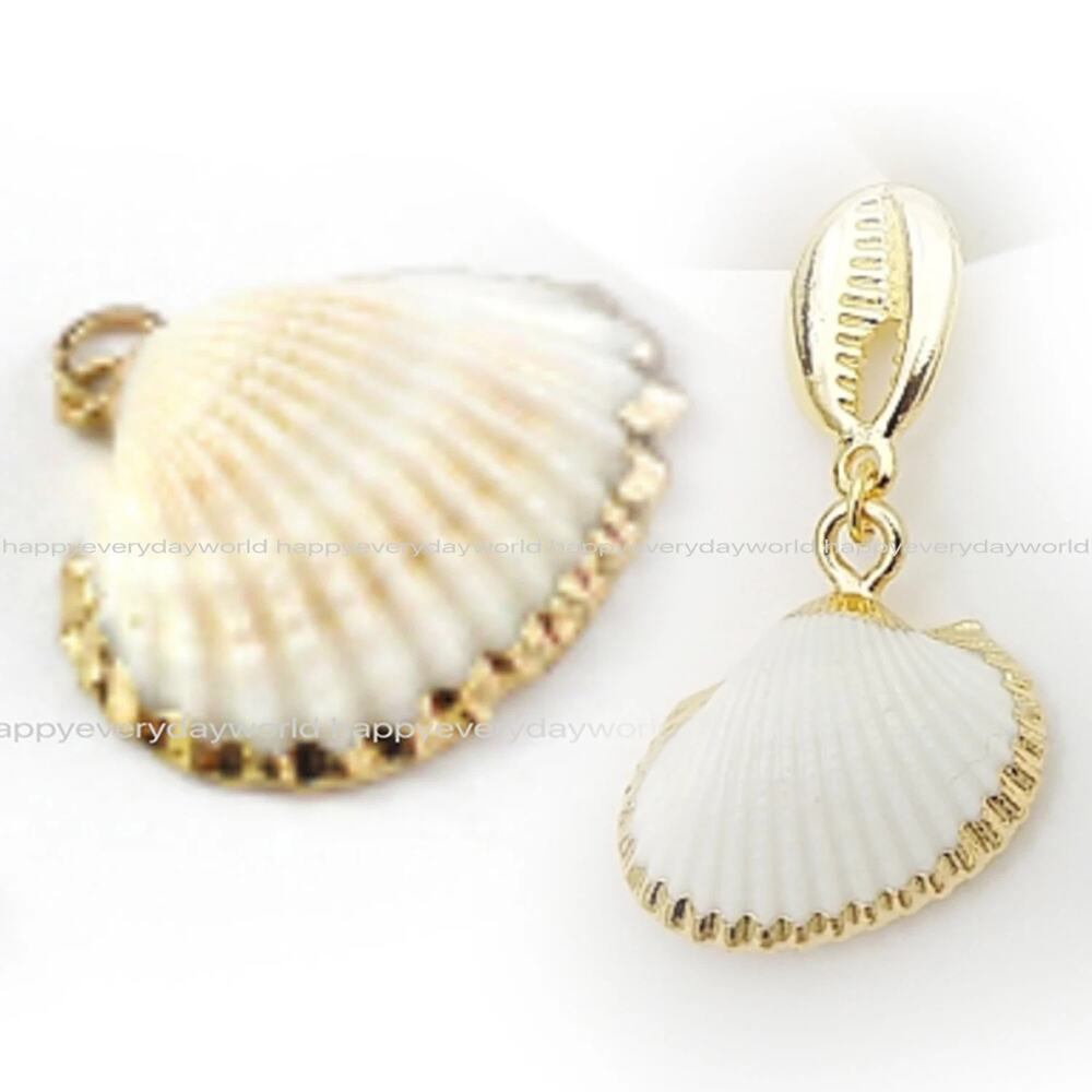 4433NIP Bohemian Natural Cowrie Seashells Conch Scallop Earrings Seashore Beach